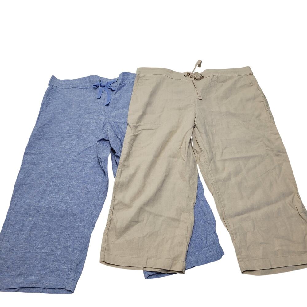Dash bundle 2 linen elastic waist pull on crop capri pants tan blue minimalist